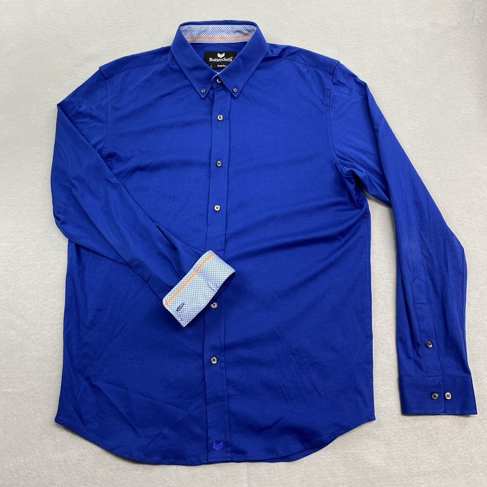Butter Cloth Shirt Mens Large Blue Button Down Regular Fit Long Sleeve